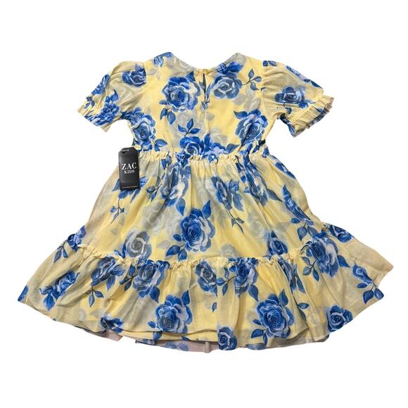 ZAC Kids Blue & Yellow Floral Dress Ruffle Flower Tiered Dress Size XS 4-5 New - Picture 2 of 5